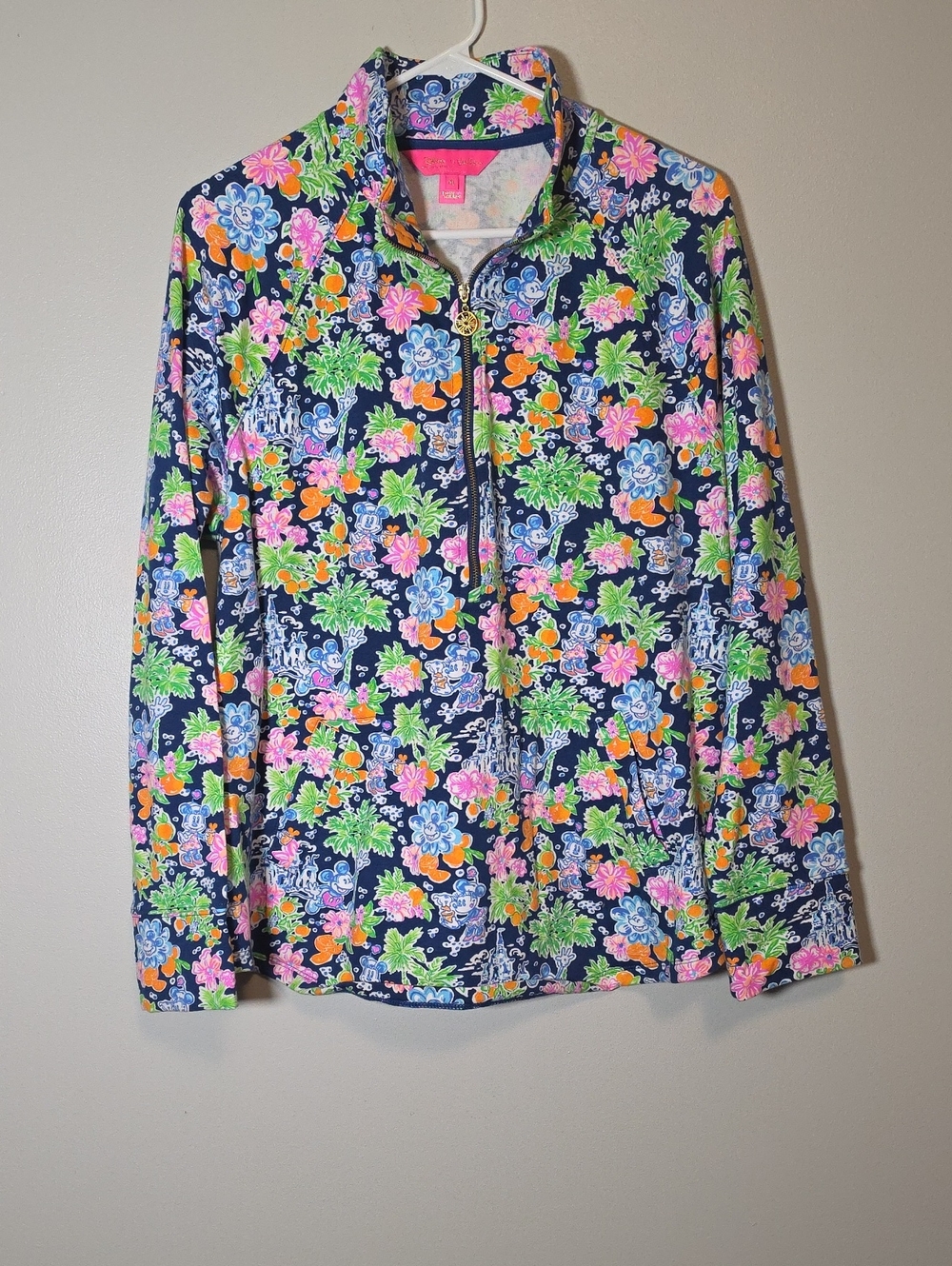 Lilly Pulitzer Disney Navy Floral Quarter Zip Popover Jacket